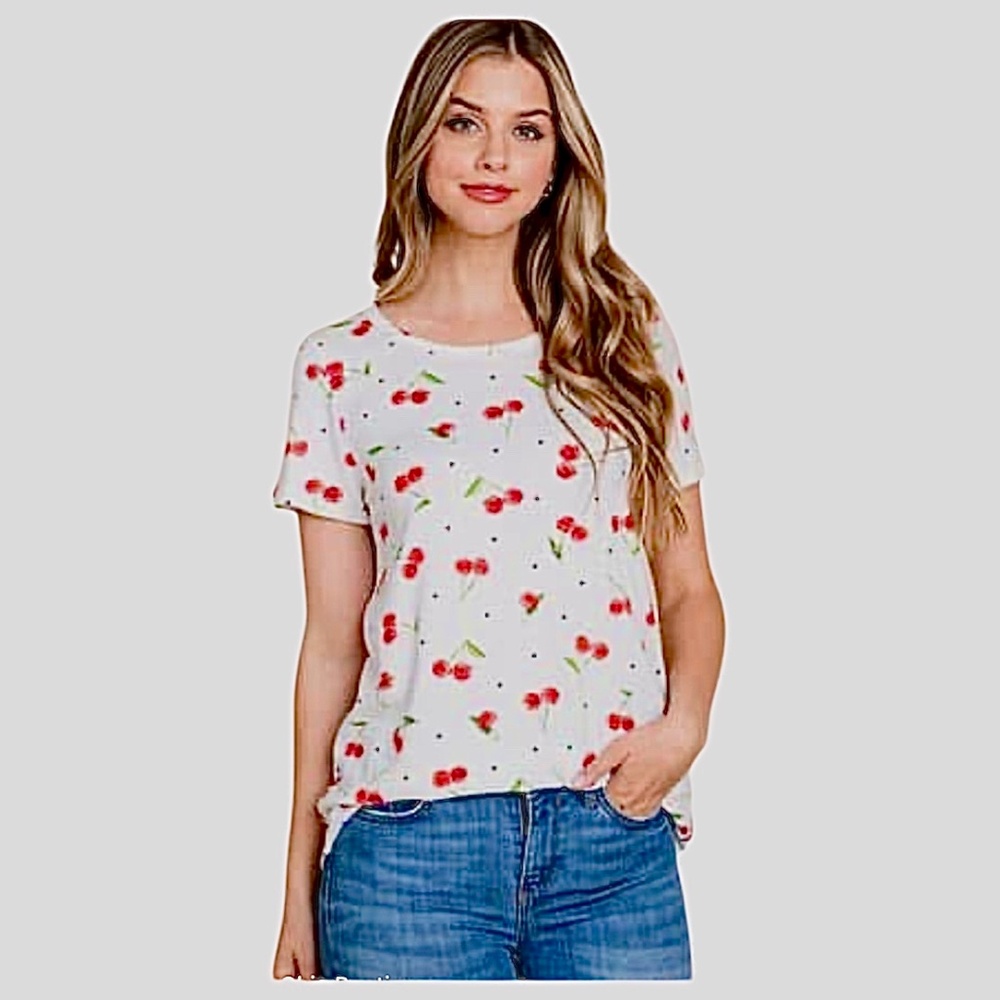 BOMBOM White Cherry Print Top